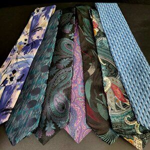 LOT OF 7~MENS TIES~PACO RABANNE PARIS~JONES NEW YORK~DAMON~BLACK BLUE PURPLE